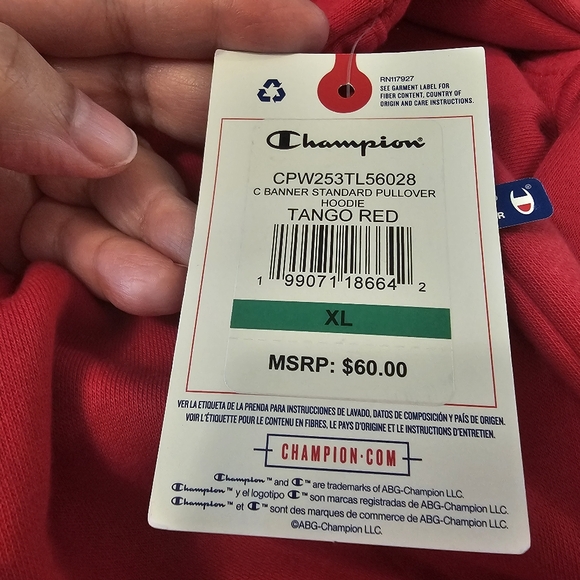 Red Champion Women's C Banner Standard Pullover Hoodie - Picture 10 of 12